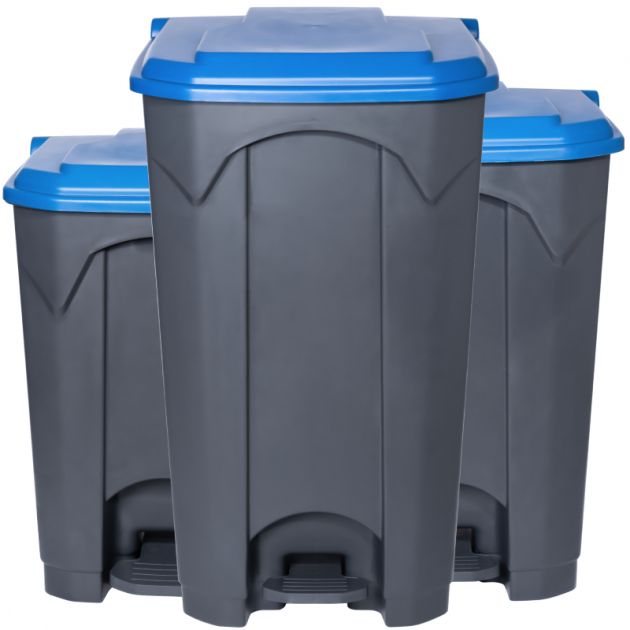 Poubelle grise à pédale couvercle bleu HACCP Professionnel