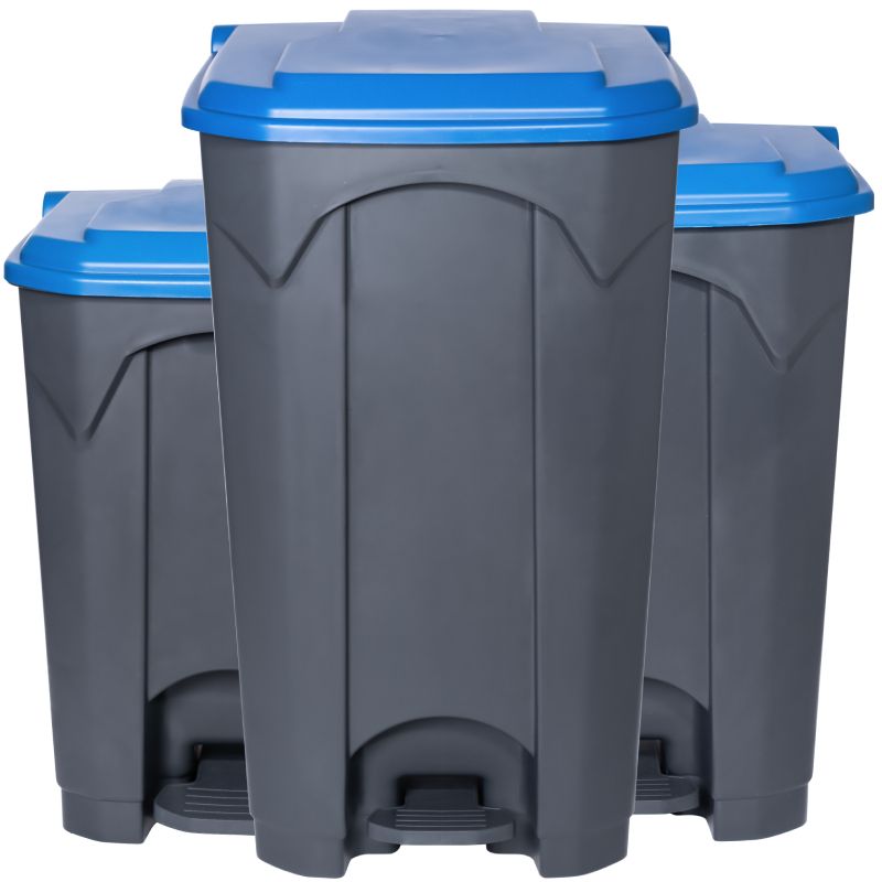 Poubelle grise à pédale couvercle bleu HACCP Professionnel