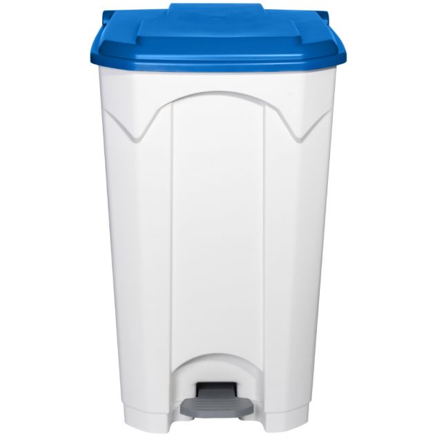 Poubelle blanche à pédale couvercle bleu HACCP 90