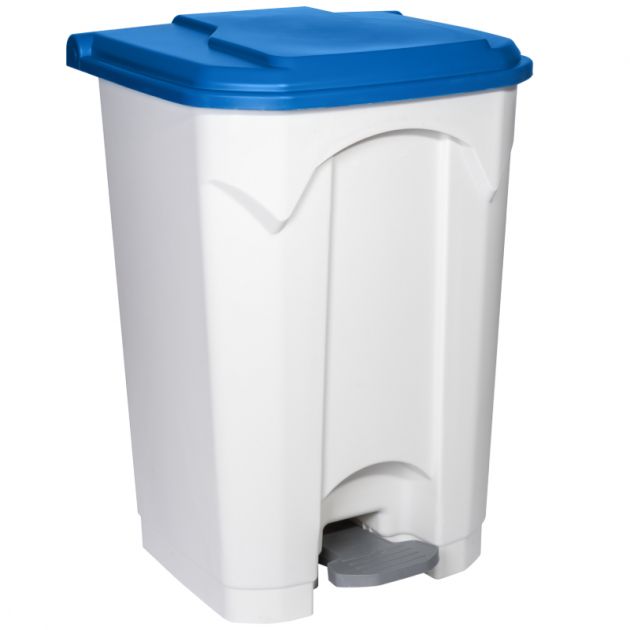 Poubelle blanche à pédale couvercle bleu HACCP 45l