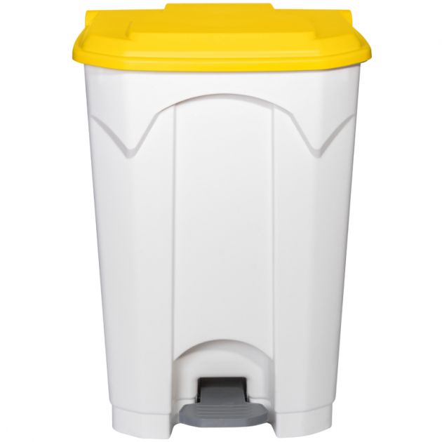 Poubelle blanche à pédale couvercle jaune HACCP Delcourt