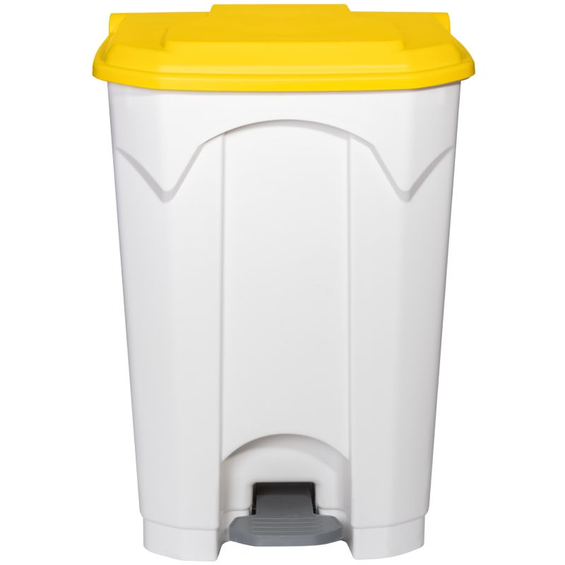 Poubelle blanche à pédale couvercle jaune HACCP Delcourt