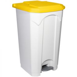 Poubelle blanche à pédale couvercle jaune Delcourt