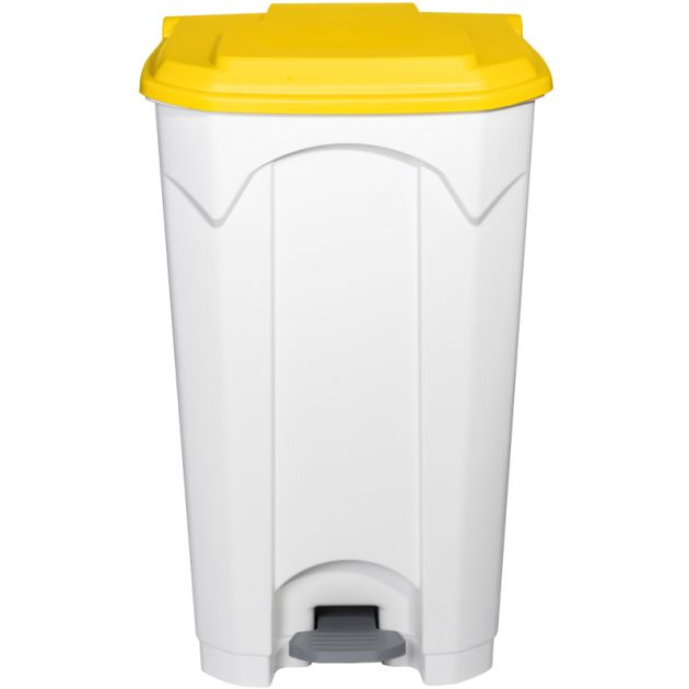 Poubelle blanche à pédale couvercle jaune 