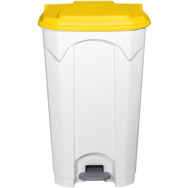 Poubelle blanche à pédale couvercle jaune 