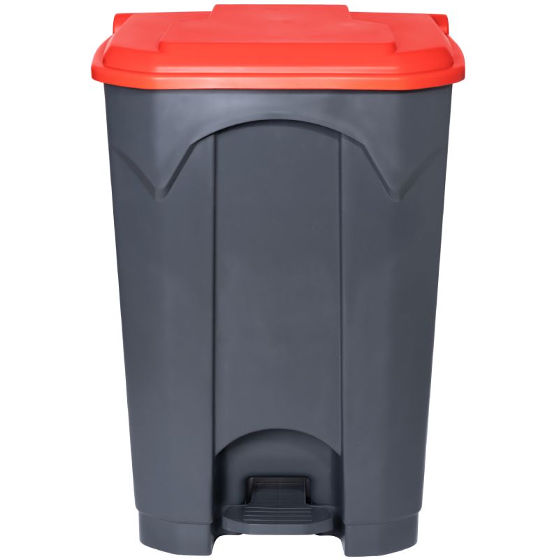 Poubelle grise à pédale couvercle rouge HACCP Delcourt