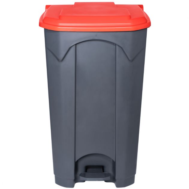 Poubelle grise à pédale couvercle rouge