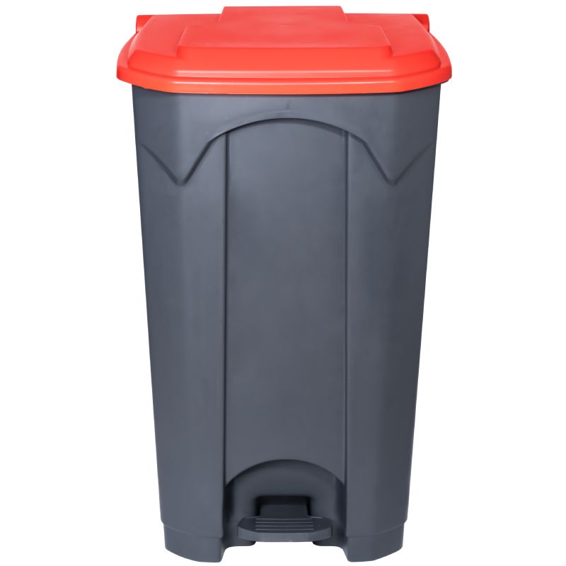 Poubelle grise à pédale couvercle rouge