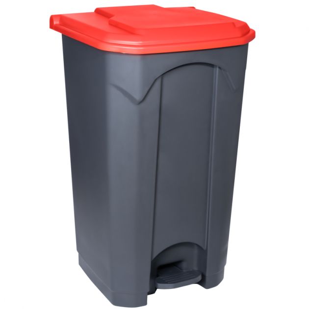 Poubelle grise à pédale couvercle rouge Delcourt 