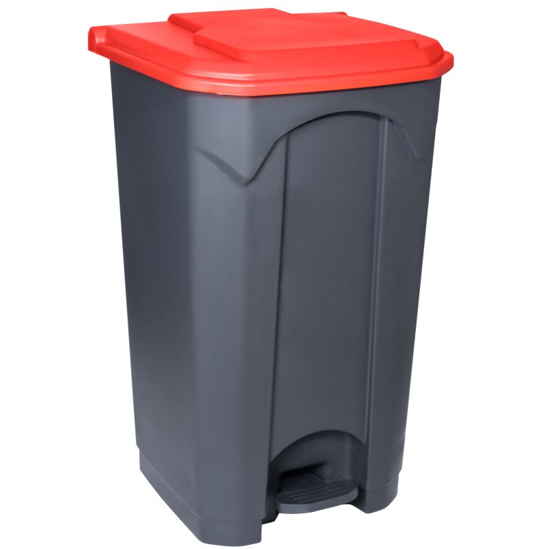 Poubelle grise à pédale couvercle rouge Delcourt 