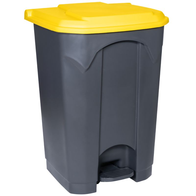 Poubelle grise couvercle jaune HACCP Delcourt