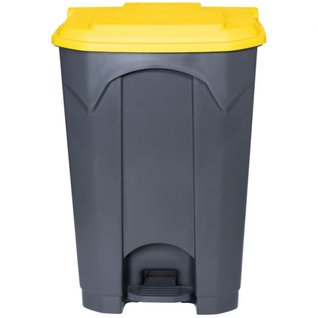 Poubelle grise à pédale couvercle jaune HACCP Delcourt