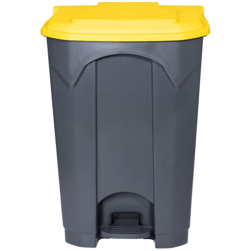 Poubelle grise à pédale couvercle jaune HACCP Delcourt