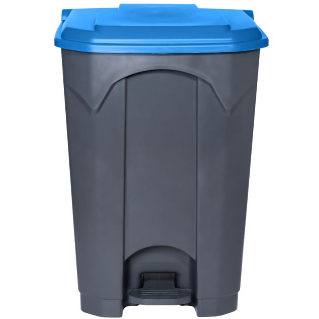 Poubelle grise à pédale couvercle bleu HACCP Delcourt