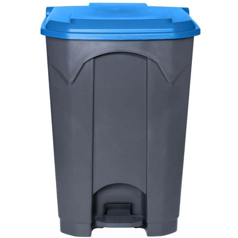 Poubelle grise à pédale couvercle bleu HACCP Delcourt
