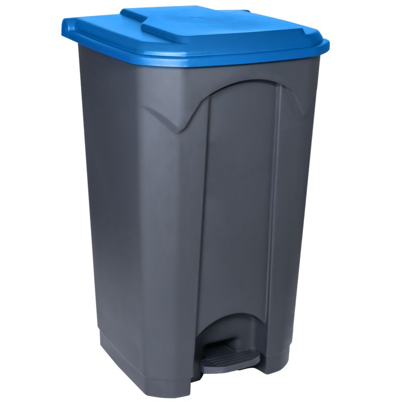 Poubelle grise à pédale couvercle bleu Delcourt 