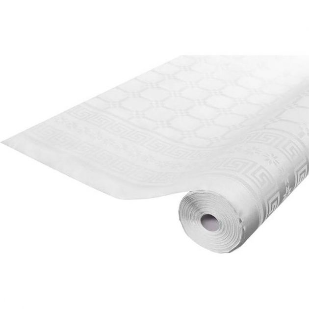 Rouleau nappe papier blanc damassé 1,18 x 100 m 100% biodégradable Rouleau nappe papier blanc damassé 1,18 x 100 m 100% biodégradable
