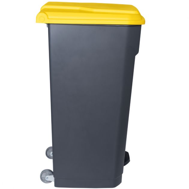 Poubelle grise à pédale couvercle jaune Professionnel
