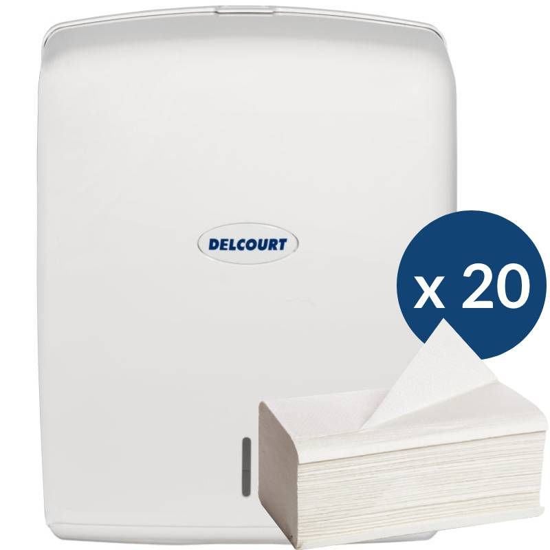 Distributeur essuie mains manuel + 3800 feuilles essuie-mains Blanc