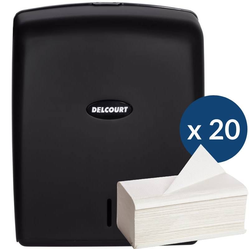 Distributeur essuie mains manuel + 3800 feuilles essuie-mains Noir