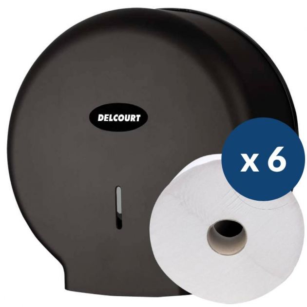 Distributeur rouleau papier toilette + 6 papier toilette jumbo 380 m noir