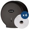 Distributeur rouleau papier toilette et 6 papier toilette jumbo 380 m noir