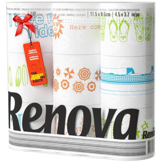 Papier toilette 3 plis décoré Renova Design - colis de 72 rouleaux