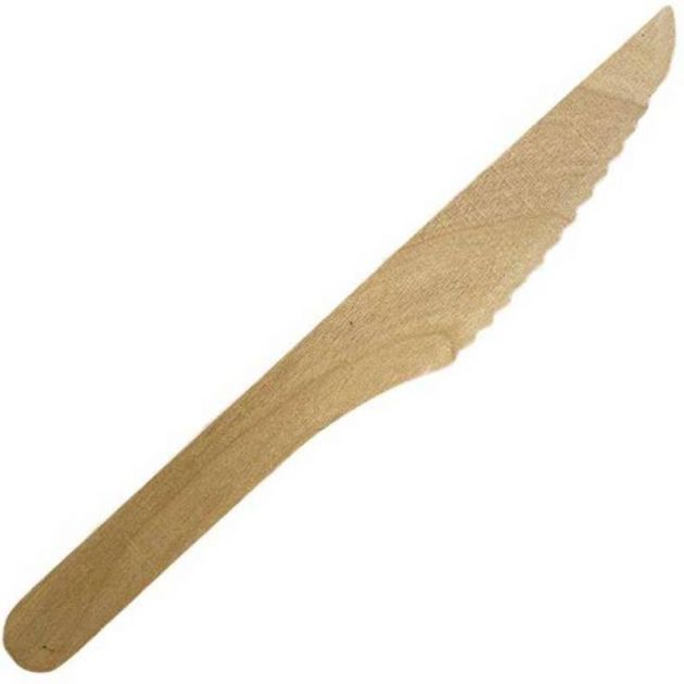 Couteau biodégradable en bois naturel 16,5 cm - lot de 250 Couteau biodégradable en bois naturel 16,5 cm - lot de 250