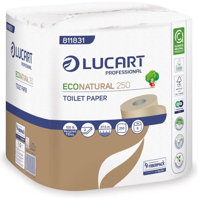 Papier toilette Eco Natural Lucart - colis de 64 rouleaux de 250 feuilles Papier toilette Eco Natural Lucart - colis de 64 rouleaux de 250 feuilles