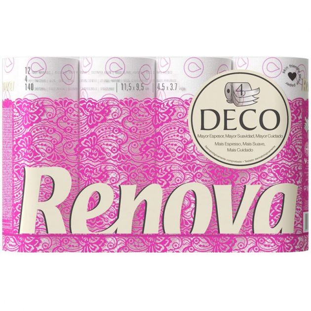 Papier toilette Renova Deco 4 plis - colis de 60 rouleaux