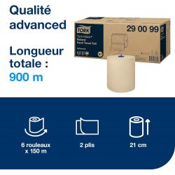 Rouleau essuie mains Tork H1 Naturel 2 plis Advanced 6 x 150 m