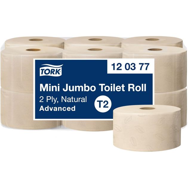 Papier toilette mini jumbo Tork T2 naturel 2 plis Advanced 12 x 170 m