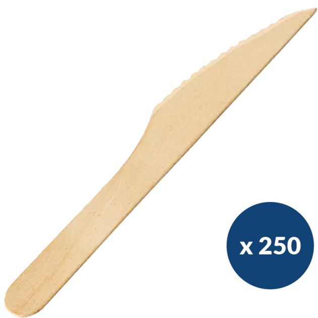 Couteau biodégradable en bois naturel 16,5 cm - lot de 250
