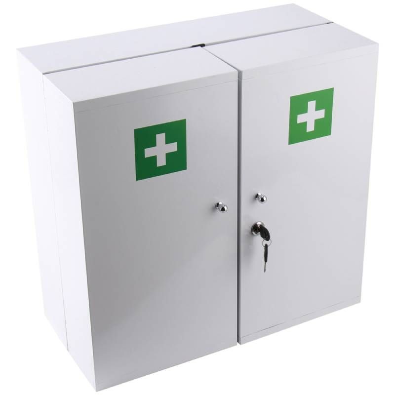 Armoire à pharmacie en acier blanc pour nécessaire d'urgence -2 portes 12 étagères Armoire à pharmacie en acier blanc pour nécessaire d'urgence -2 portes 12 étagères
