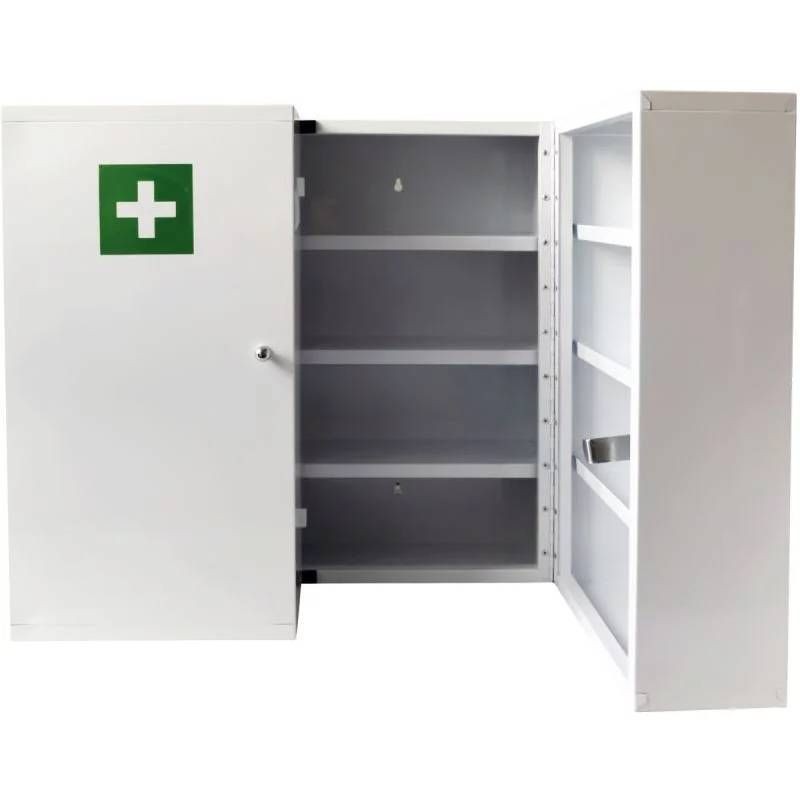 Armoire à pharmacie en acier blanc pour nécessaire d'urgence -2 portes 12 étagères Armoire à pharmacie en acier blanc pour nécessaire d'urgence -2 portes 12 étagères