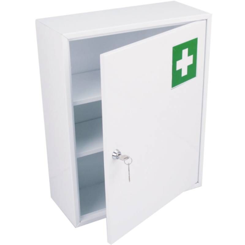 Armoire à pharmacie en acier blanc pour nécessaire d'urgence - 1 porte 2 étagères