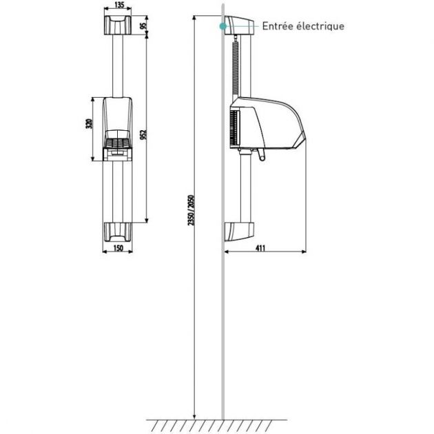 Sèche cheveux mural JVD Neptune schema