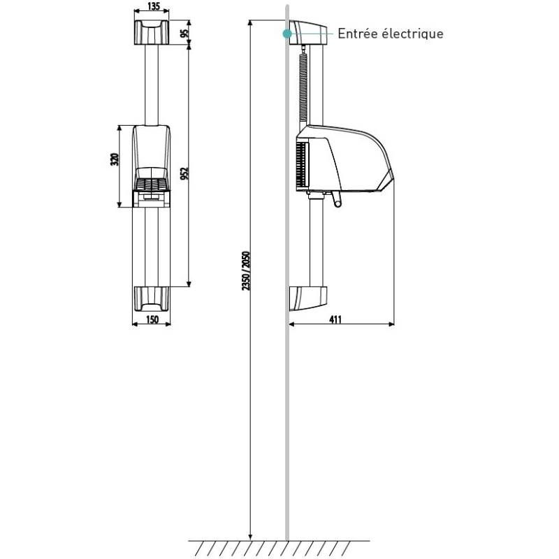 Sèche cheveux mural JVD Neptune schema