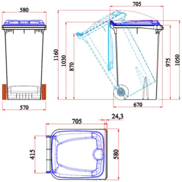 Conteneur poubelle 2 roues 240 L Conteneur poubelle 2 roues 240 L