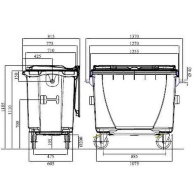 Conteneur poubelle 4 roues 660 L Conteneur poubelle 4 roues 660 L