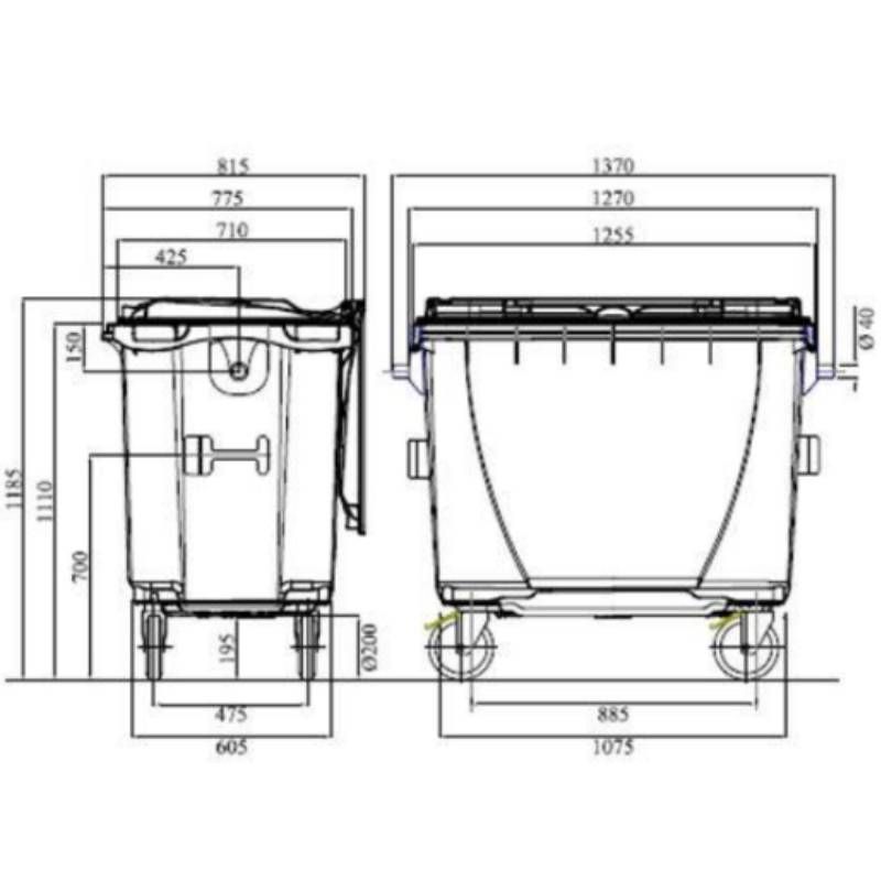 Conteneur poubelle 4 roues 660 L Conteneur poubelle 4 roues 660 L