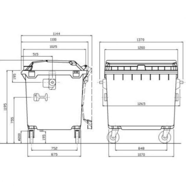 Conteneur poubelle 4 roues 1100 L
