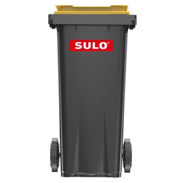 Poubelle de rue 2 roues 120L Citybac Sulo couvercle jaune face Poubelle de rue 2 roues 120L Citybac Sulo couvercle jaune face