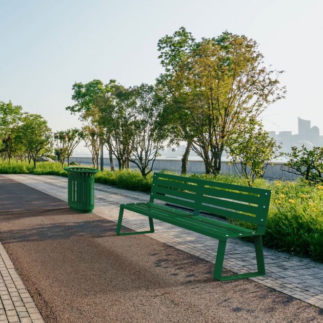 Banc public vert en métal à fixer Ballade