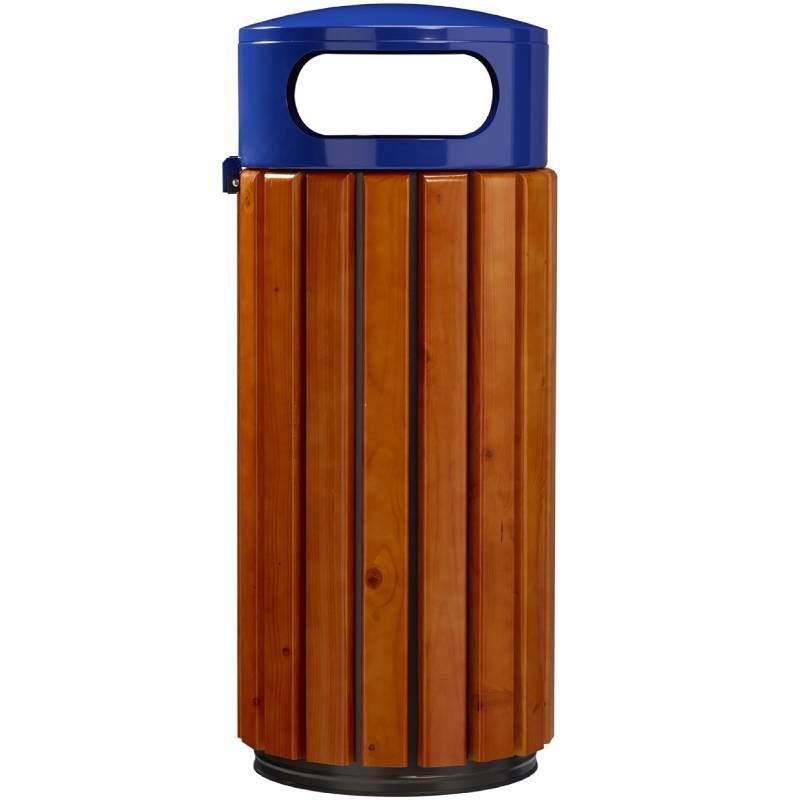 Corbeille d'extérieur antivandalisme en bois Zeno 60 L