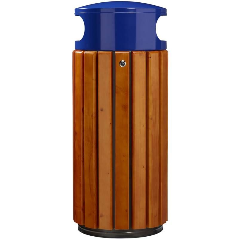 Corbeille d'extérieur antivandalisme en bois Zeno 60 L