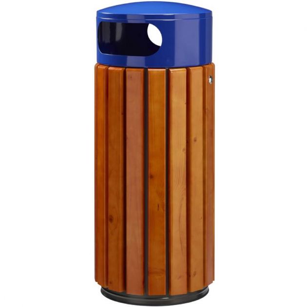 Corbeille d'extérieur antivandalisme en bois Zeno 60 L