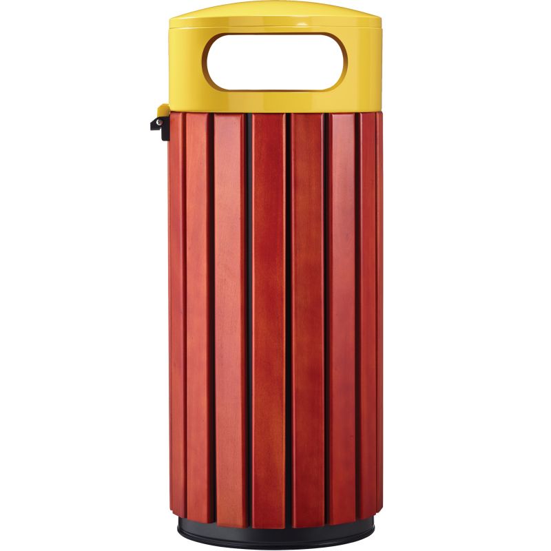 Poubelle d'extérieur 60L ronde bois et métal Zeno Jaune