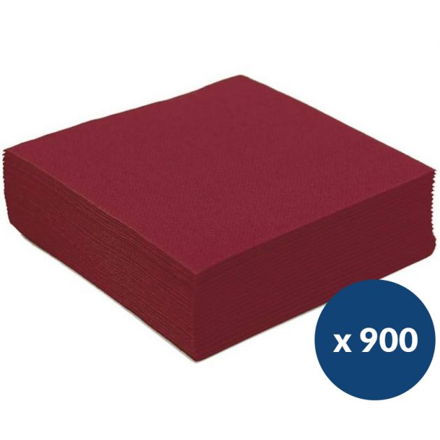 Serviette cocktail papier gaufré 25 x 25 cm x900 bordeaux