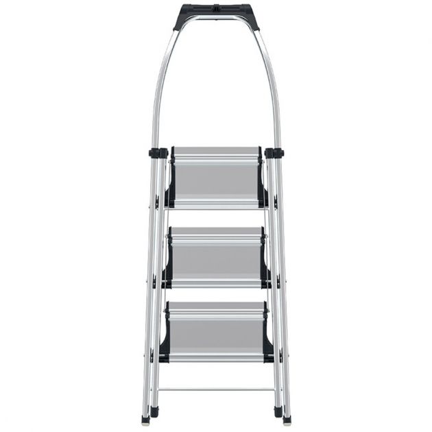 Marchepied pliable antidérapant aluminium 3 marches plié de face Marchepied pliable antidérapant aluminium 3 marches plié de face